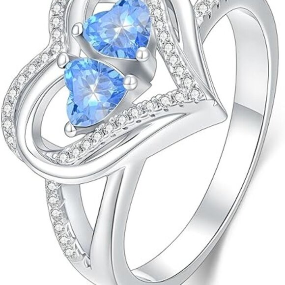 Birthstone Heart Engagement Wedding Ring - Mar Mar - Picture 2 of 6